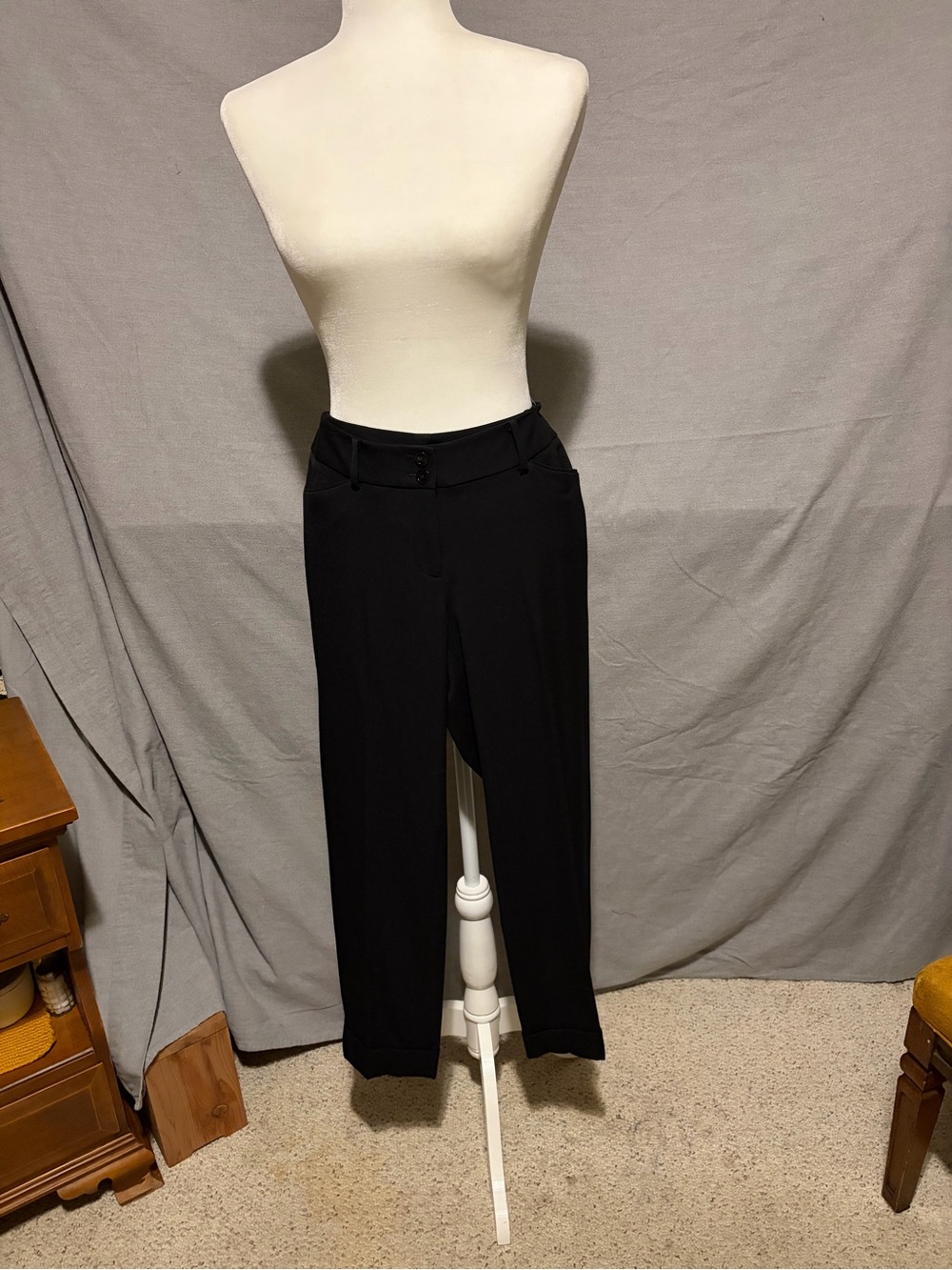 White House Black Market Taper Ankle Cuff Black Dress Pants